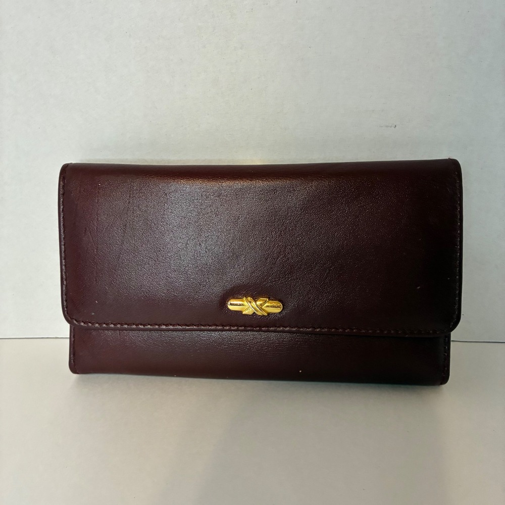 Prince Gardner Full Grain Cowhide Burgundy Leather Clutch Wallet Check Vintage